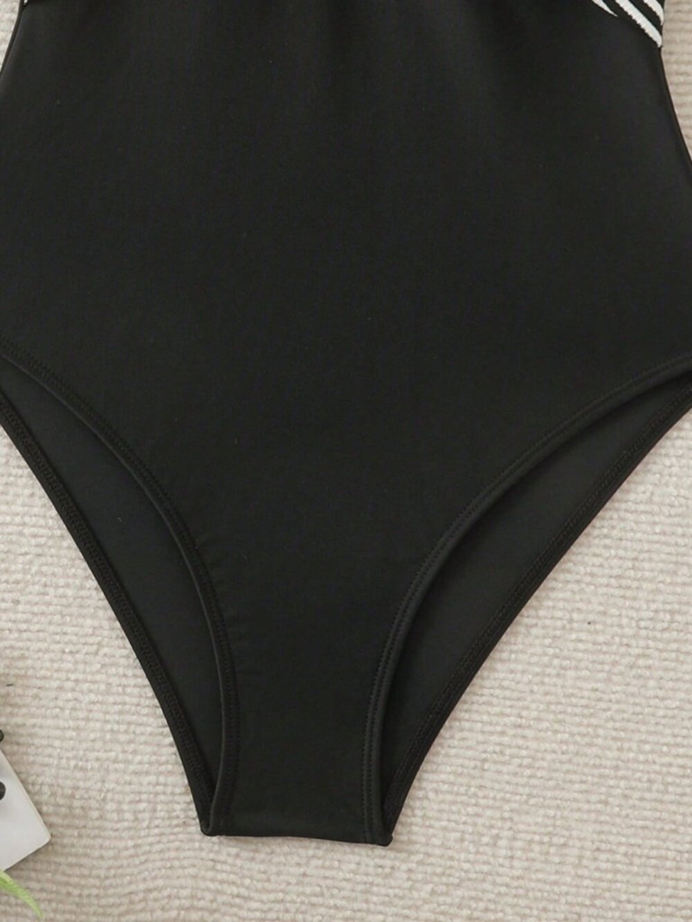 Black And White Casual Women's Striped Crisscross Front One-Piece Suit - Picture 7 of 7
